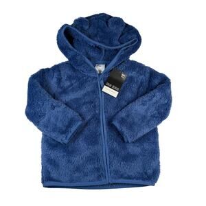 Okie Dokie Full Zip Jacket Boys 18M Faux Fur Blue Hooded Bear Ears NWT